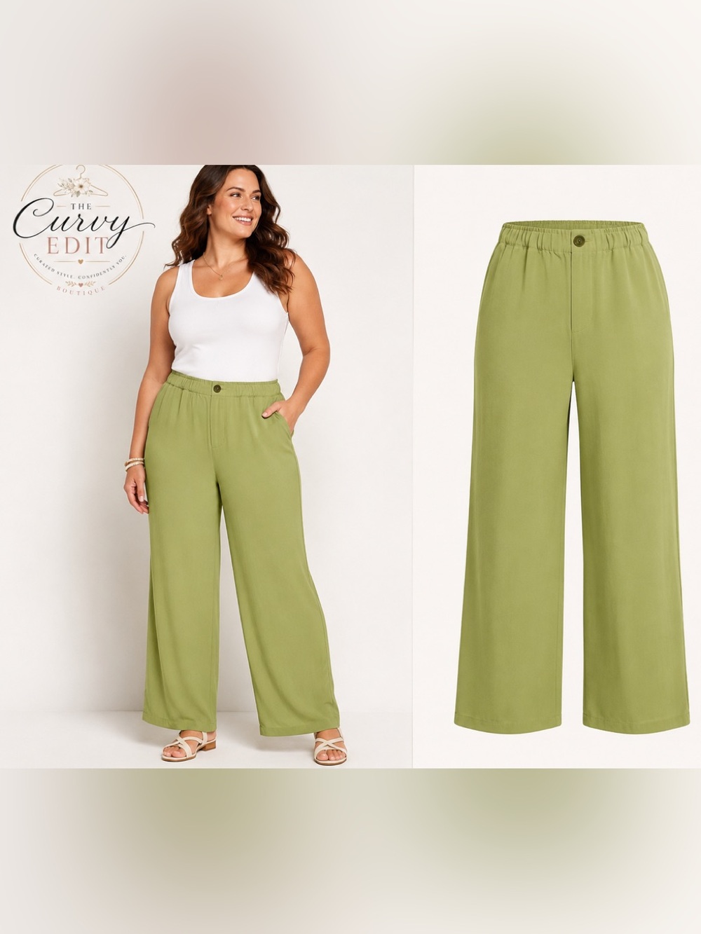 Chico’s Zenergy Celery Wide Leg Pull-On Pants Size 2 Stretch Travel Casual Chic
